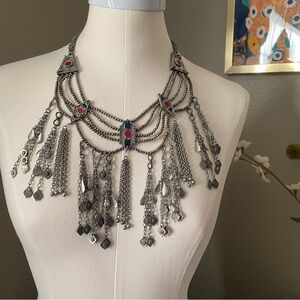 Afghan Tribal Silver Statement Necklace